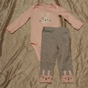 Pink/Heather Bunny Onsie with Matching Bottoms